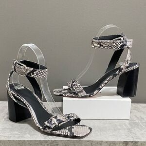 PAIGE lydia block heel sandal in black/white snakeskin embossed Size 9